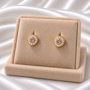 Pendientes Oro y Circonita Rosa.